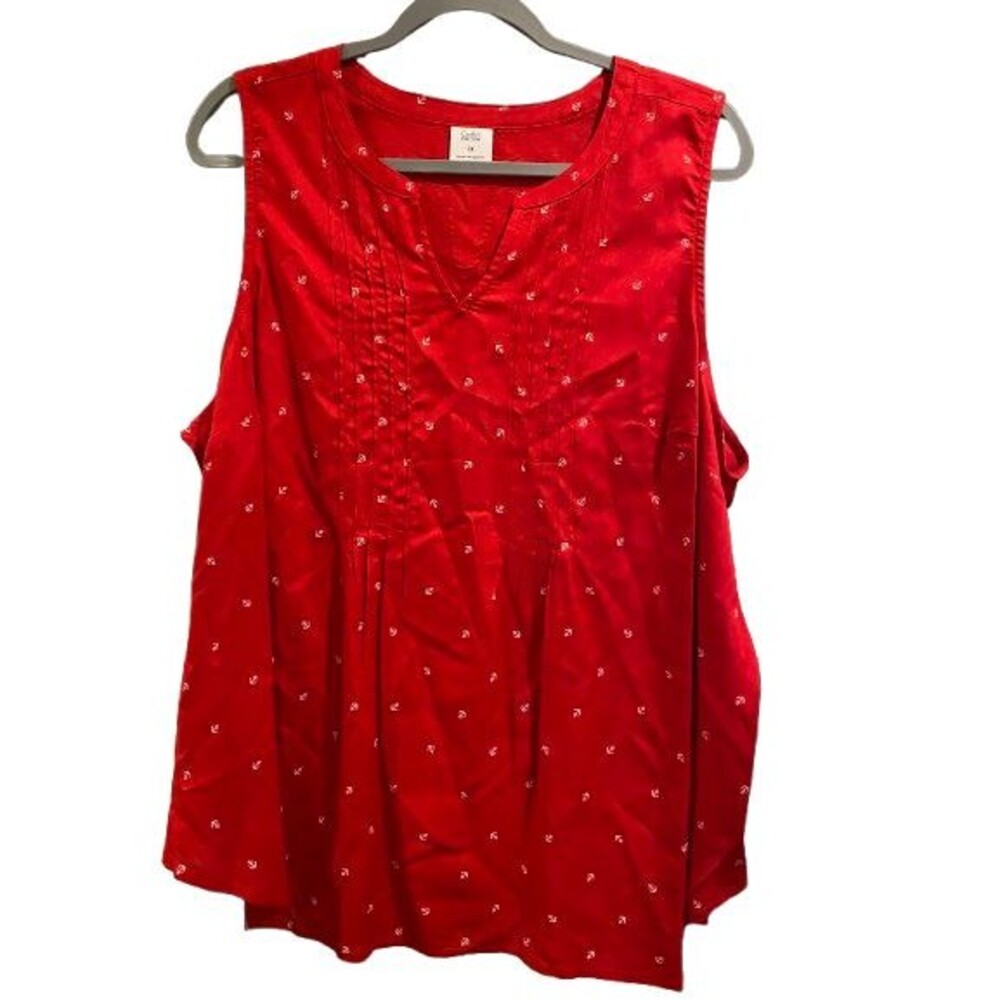 Women's 1X Plus Tunic Croft & Barrow Sleeveless Red V-neck w/ White Anchors NWT